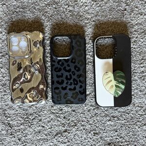 iPhone 14 Pro - Black Leopard & Metallic iPhone Case Bundle - 3 Pack